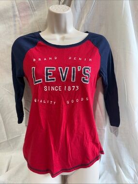 Levi's Red and Navy Raglan Logo Long Sleeve Top